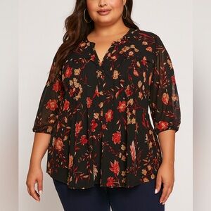 Ava & Grace Black and Red Floral Top